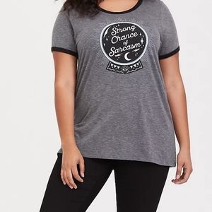 Torrid Sarcasm Crystal Ball Ringer Tee Grey ~3X